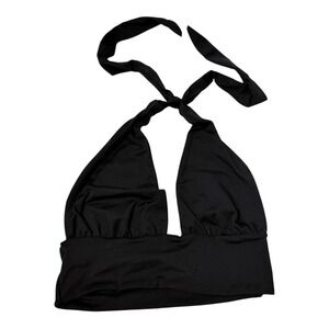 Effordram Halter Top Women S Black Deep V Neck Gathered Crop Top Sleeveless Tie